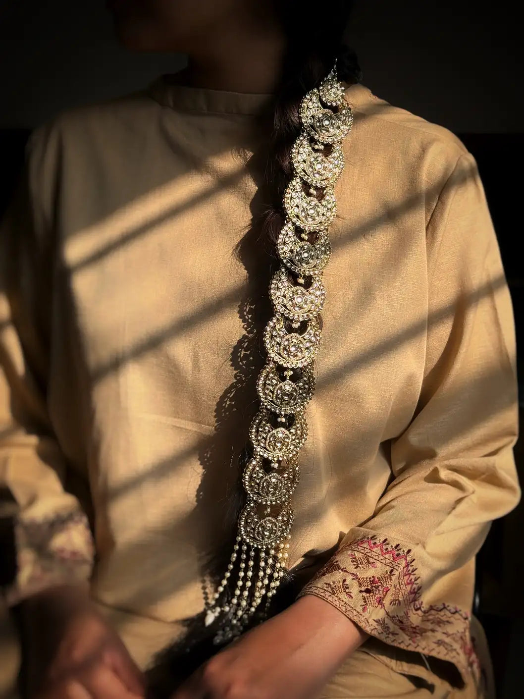 Moon inspired kundan hair ornament