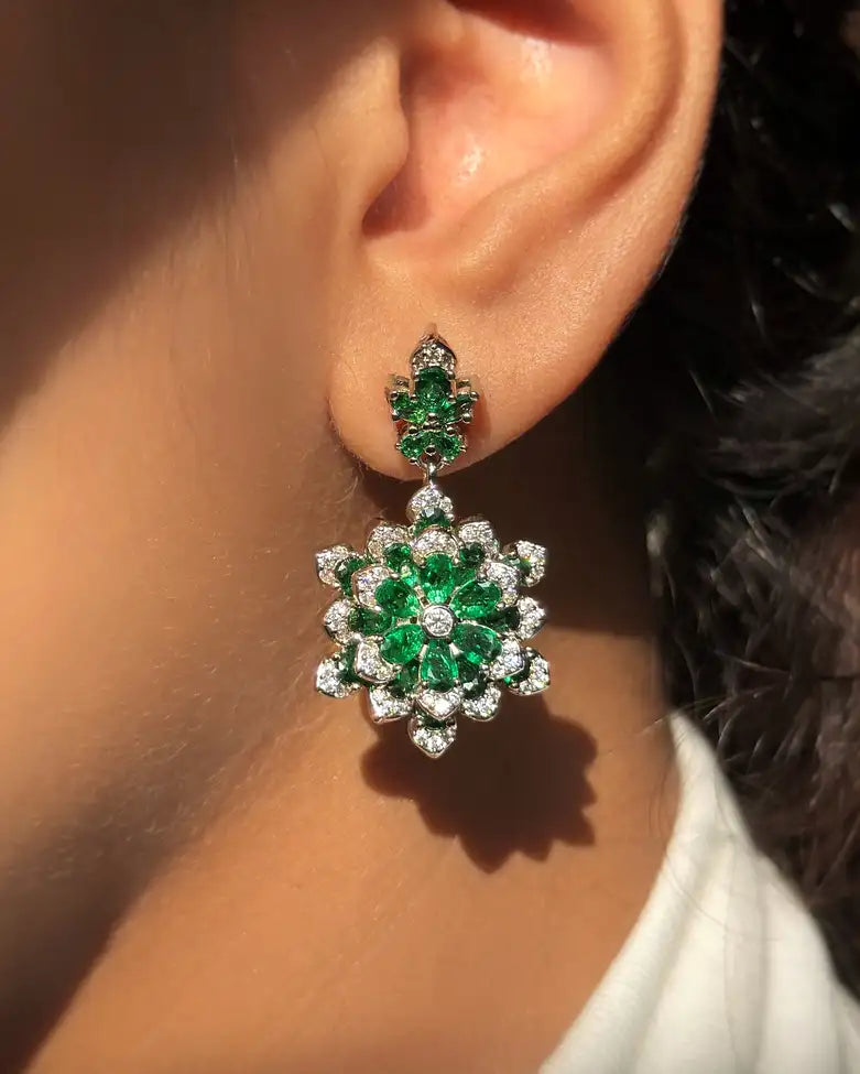 Floral Radiance Drop Earrings in emerald, sapphire, and ruby