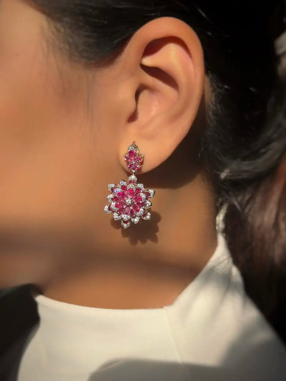 Floral Radiance Drop Earrings in Ruby