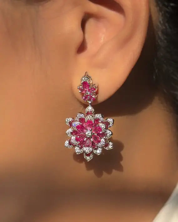 Floral Radiance Drop Earrings in Ruby