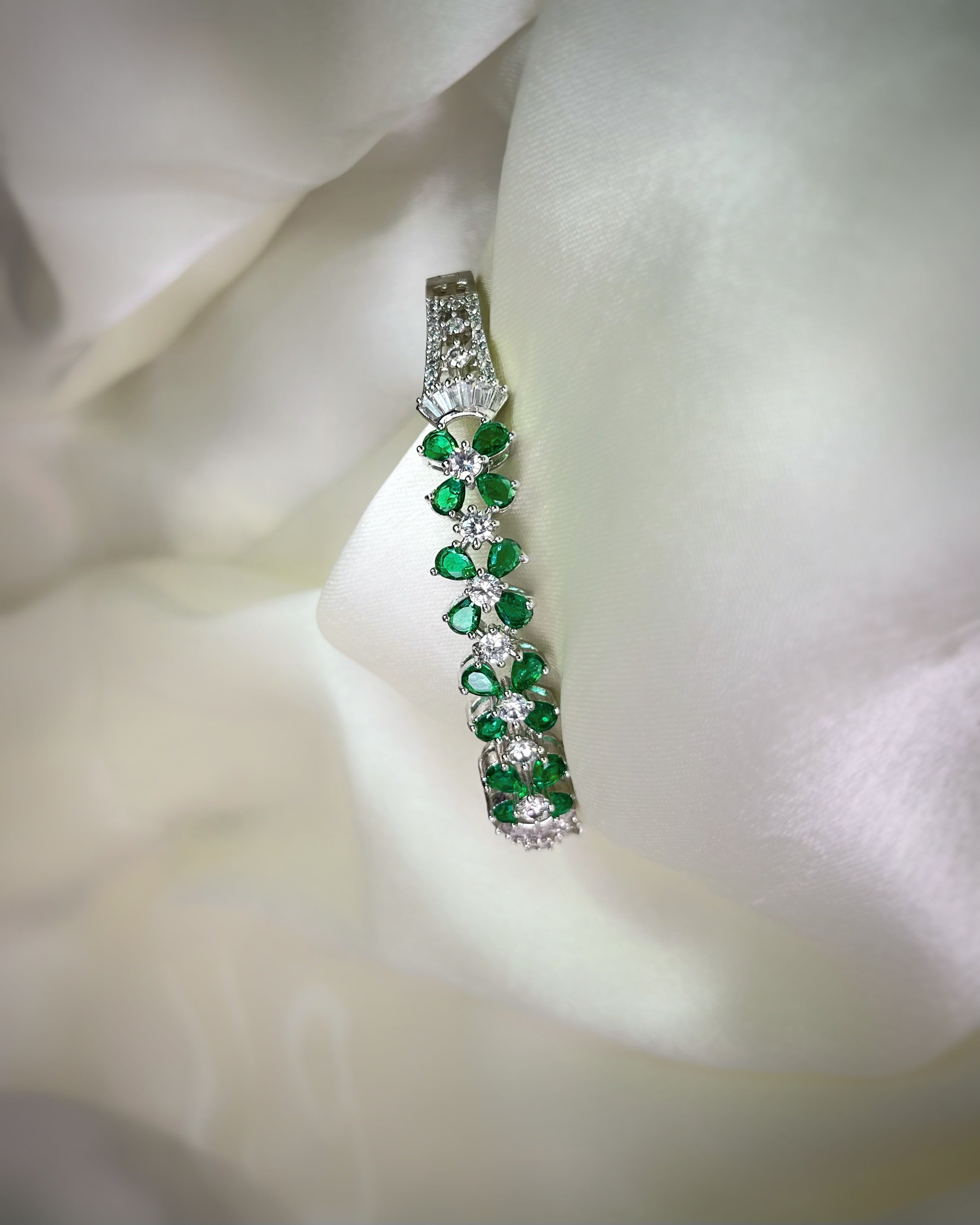 Emerald Petal Silver Bracelet