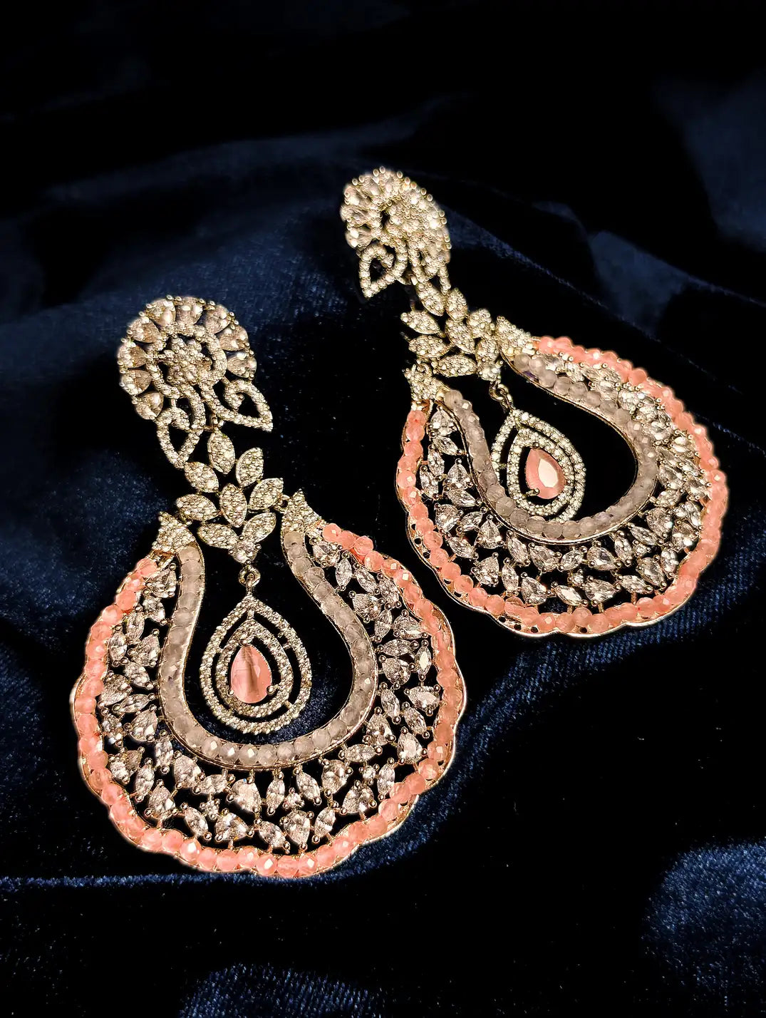 Ethereal Glow – Zircon & Baby Pink Statement Chand balis