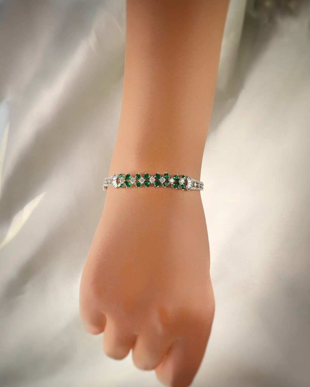 Emerald Petal Silver Bracelet