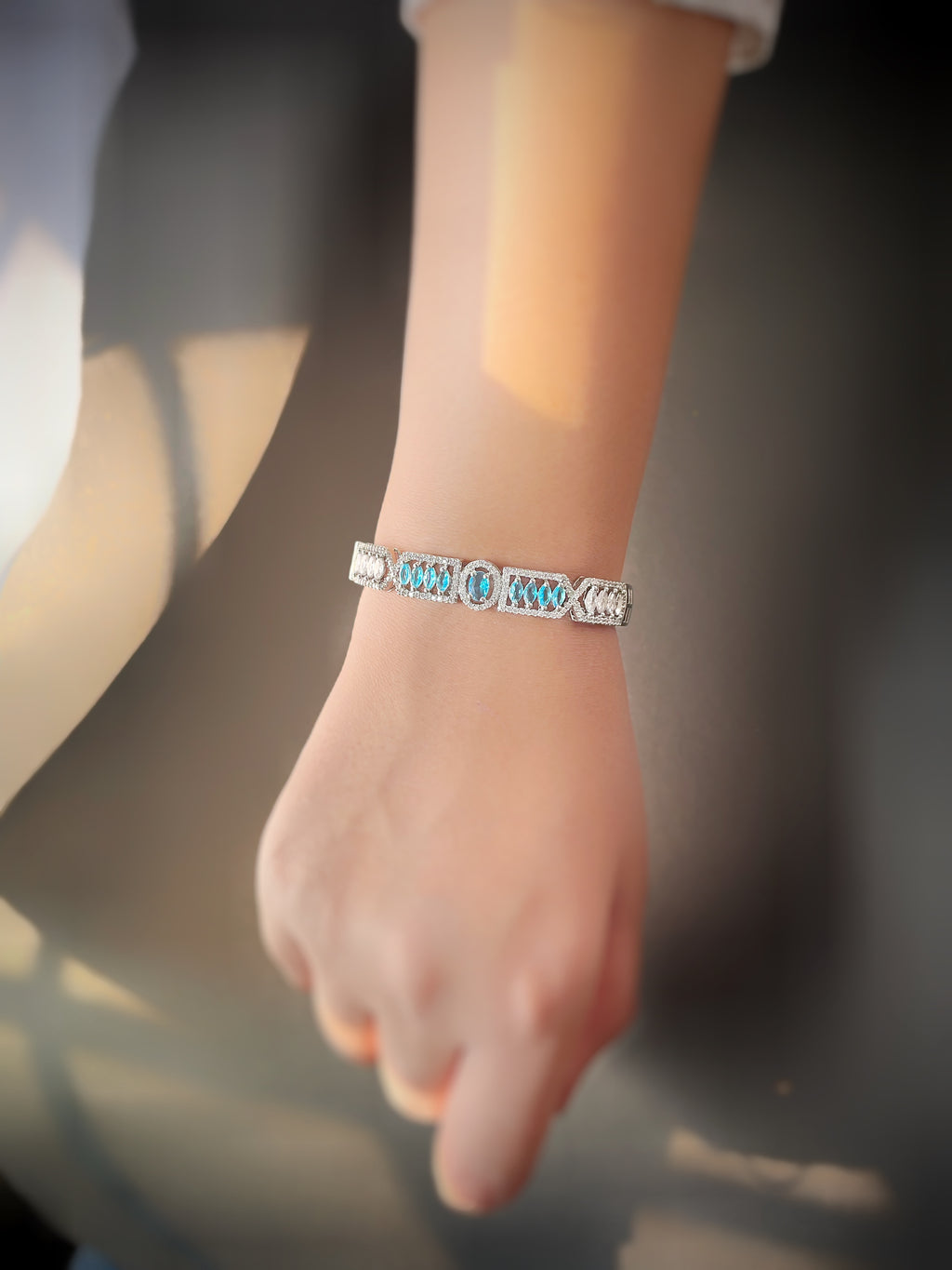 Aqua Glow Silver Bracelet