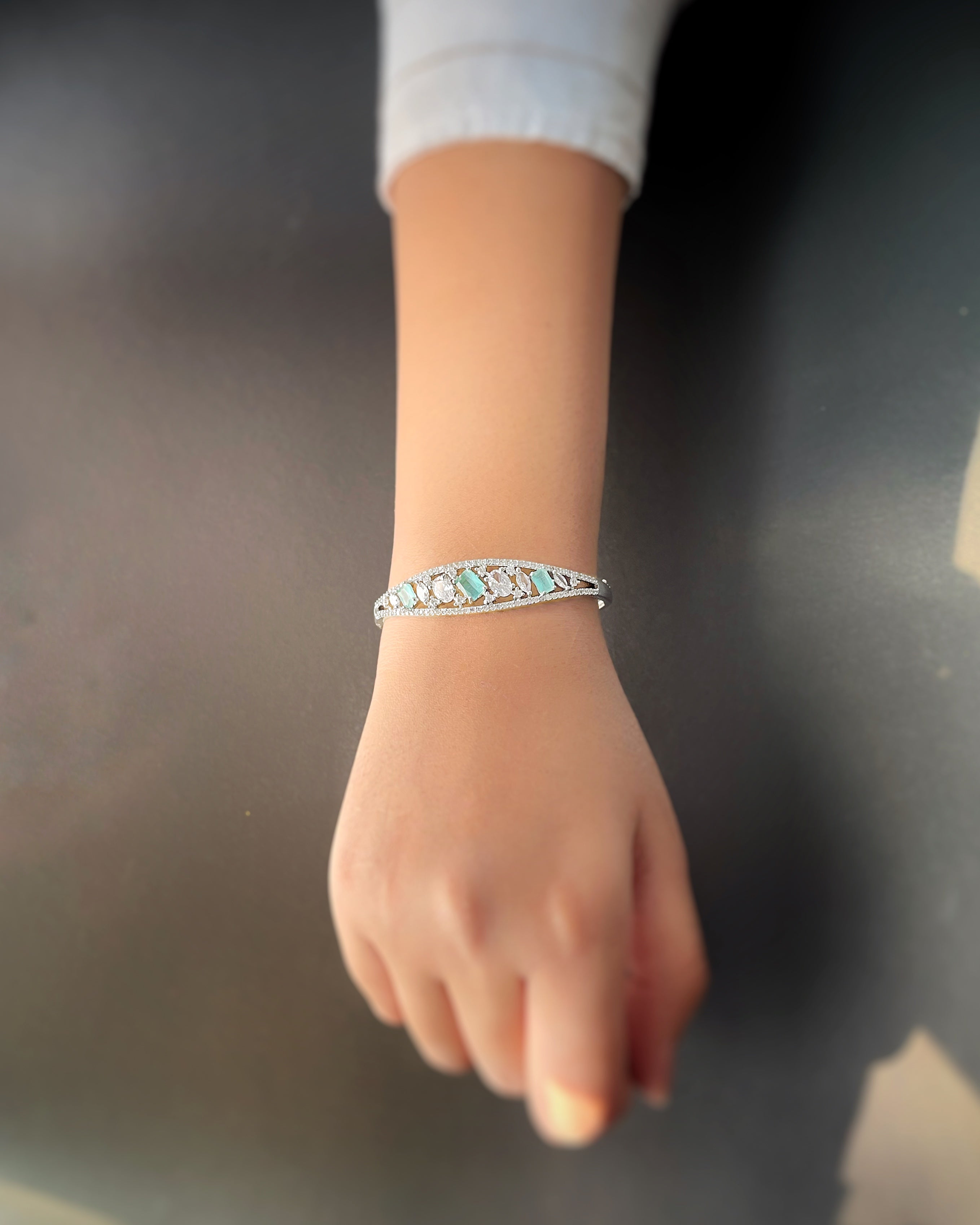 Sea Green Crystal Silver Bracelet
