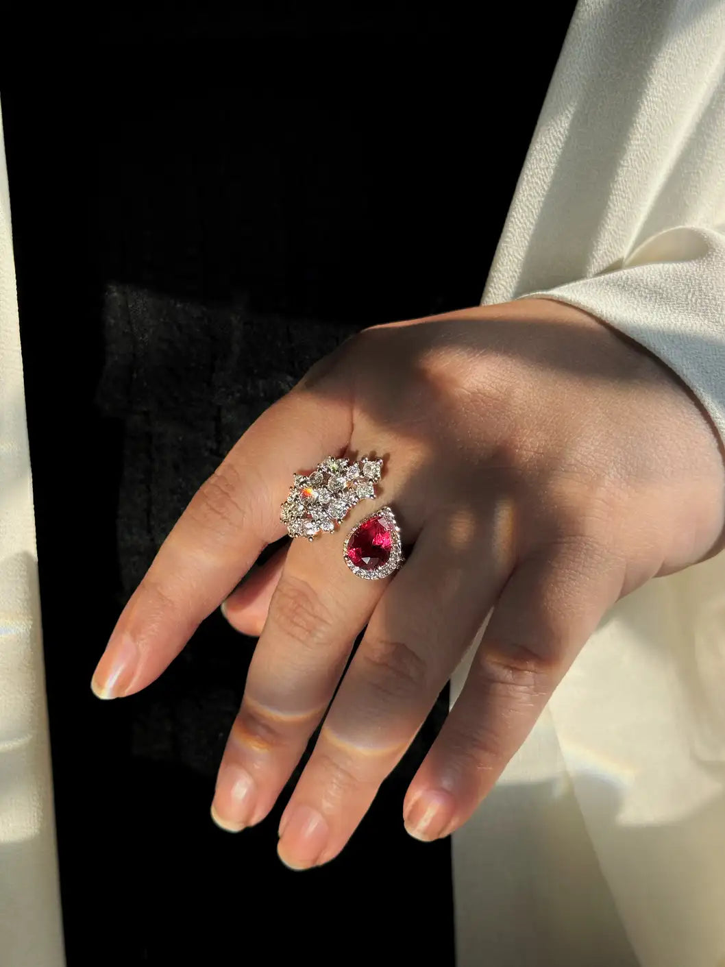 Adjustable heart-shaped statement ring