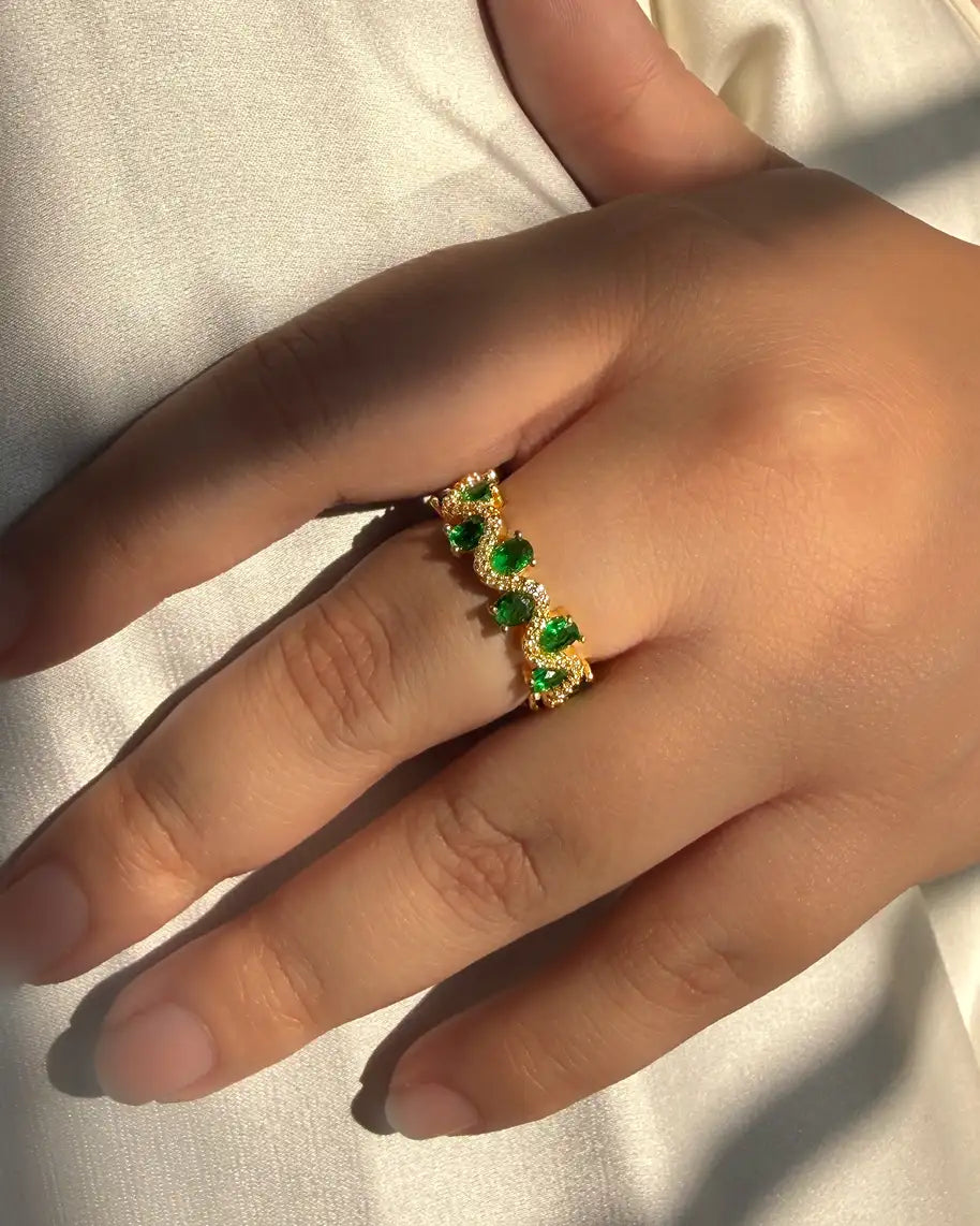 Green diamond band with gold polish