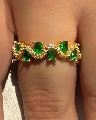 Green diamond band with gold polish