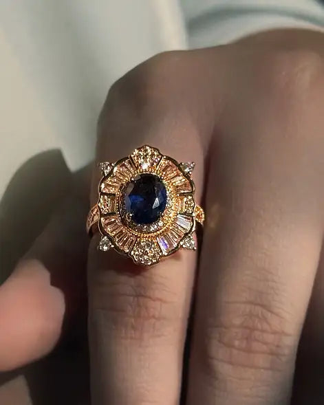 Turtle inspired ring with blue diamond