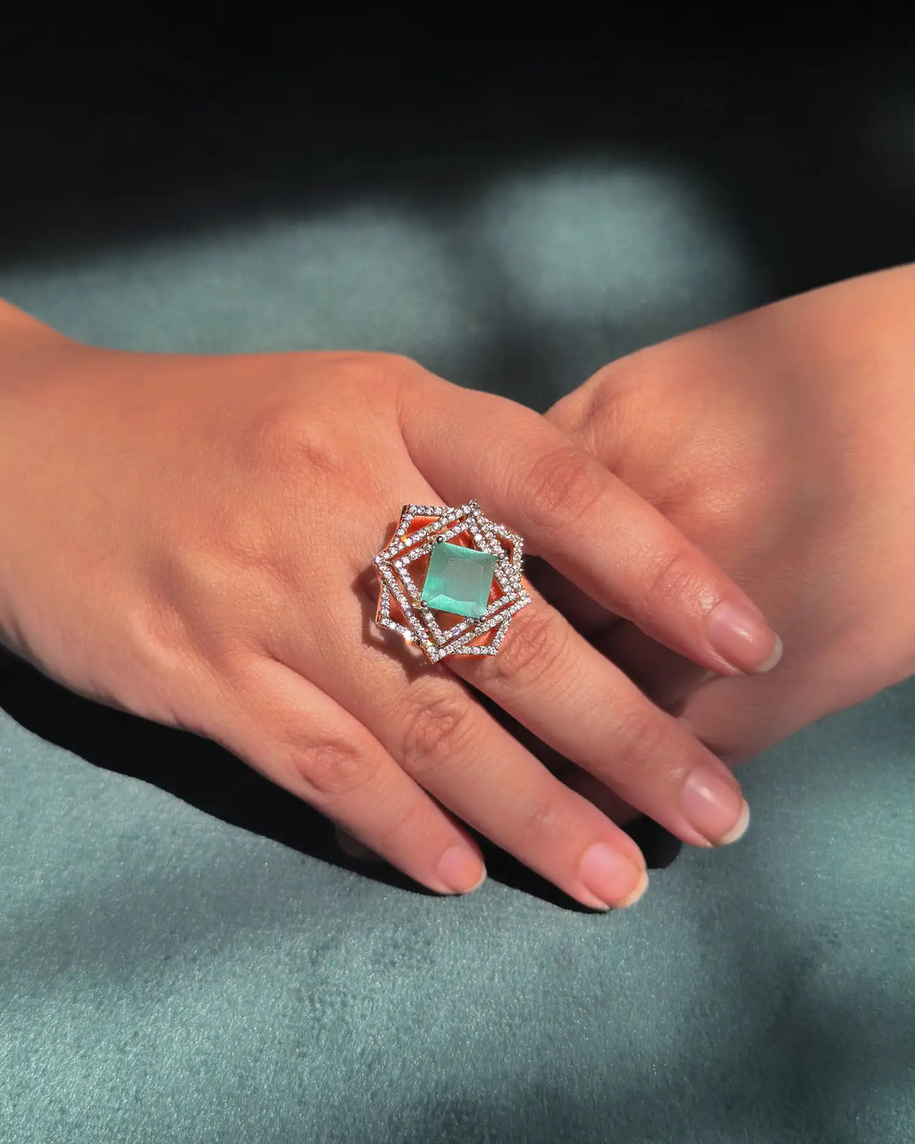 Turquoise and Dark blue adjustable ring