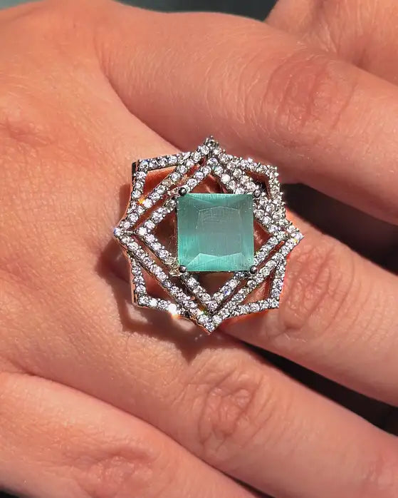 Turquoise and Dark blue adjustable ring