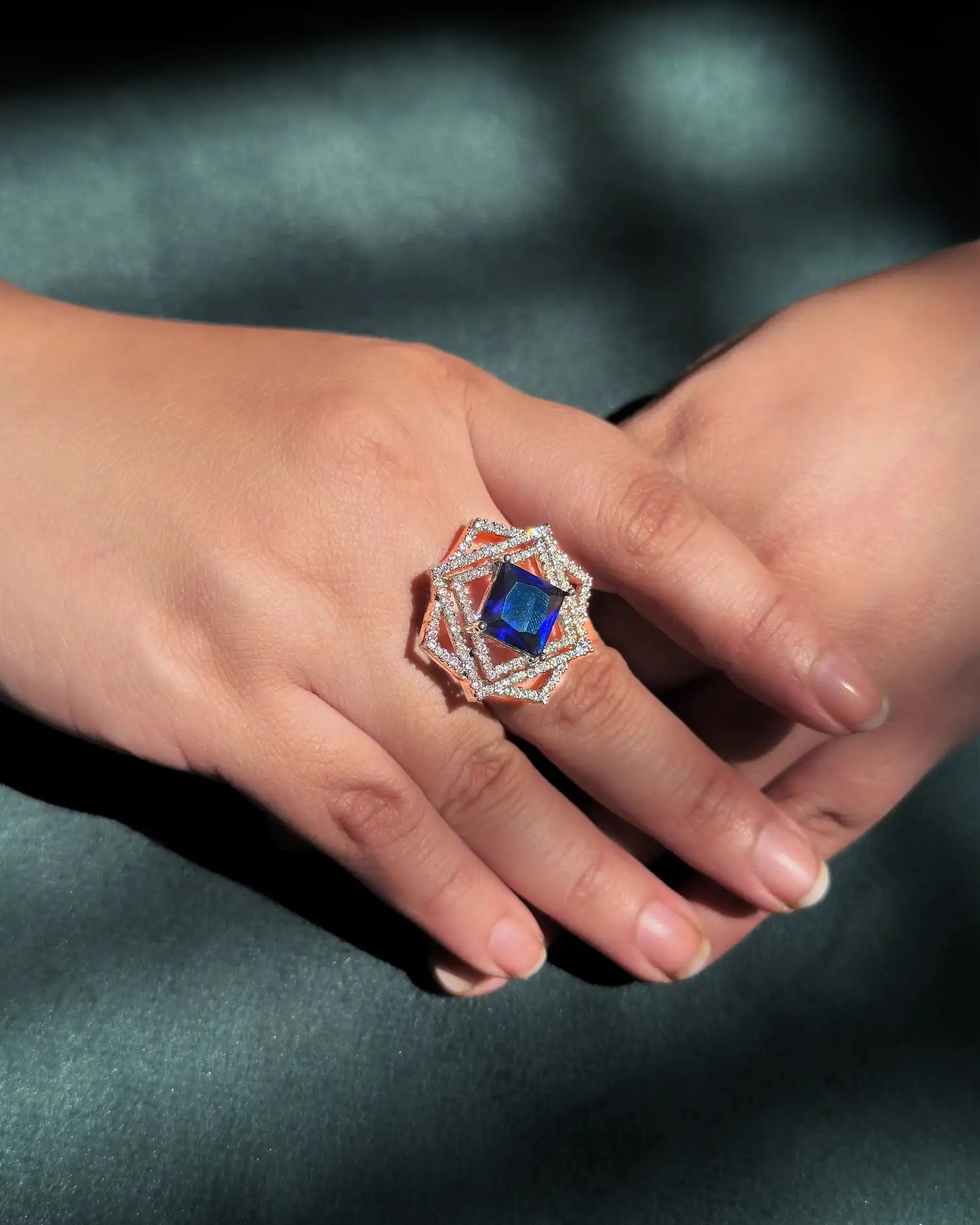 Turquoise and Dark blue adjustable ring