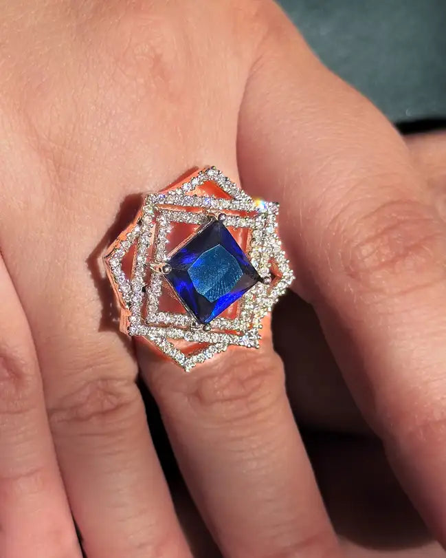 Turquoise and Dark blue adjustable ring