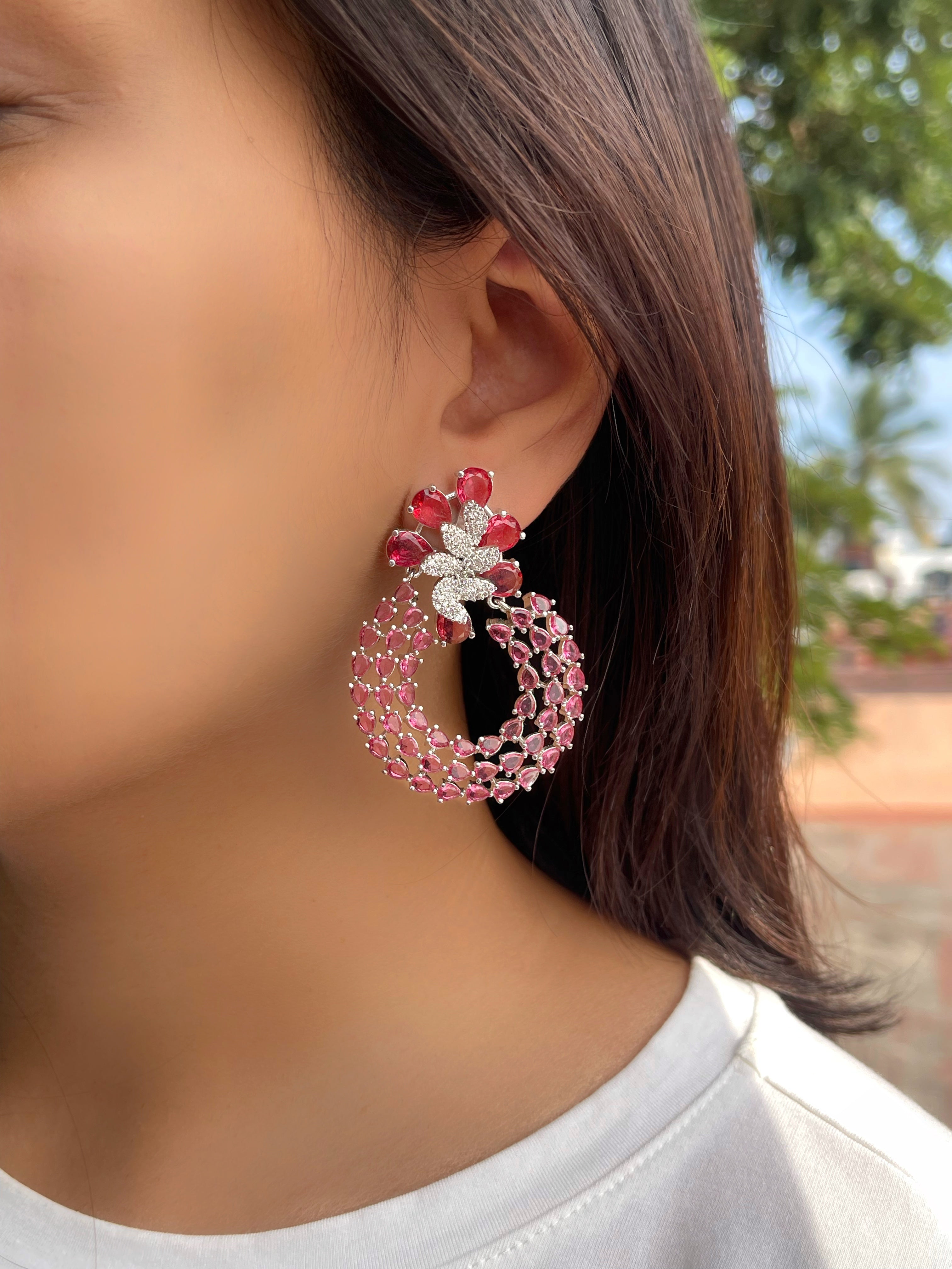 Ruby Gems stones with American diamond earrings